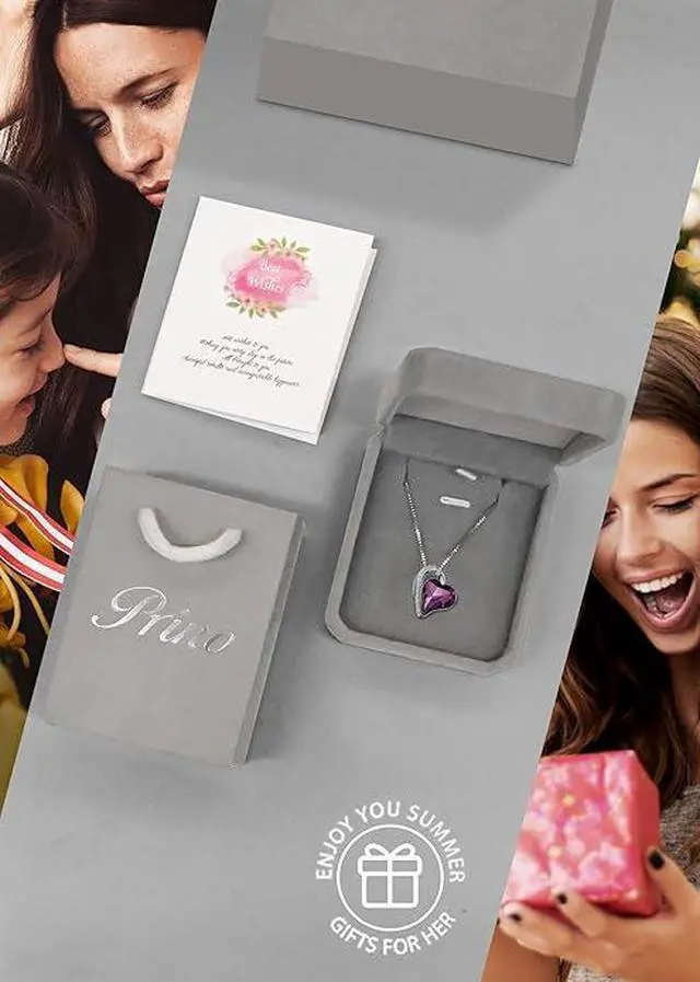 Alt view image 5 of 6 - Necklace for Women with Birthstone Crystals, Love Heart Pendant and Silver Plated Chain,Perfect Anniversary, Birthday,or Valentines Day Jewelry Gifts for Women,Wife, Mom,or Girlfriend Purple