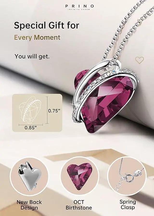 Alt view image 3 of 6 - Love Heart Necklaces for Women,Silver Plated Pendant with Birthstone Crystals,Jewelry Gifts for Wife,Mom,Girlfriend on Mother's Day,Anniversary,Birthday, Christmas,Valentine's day