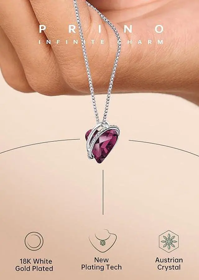 Alt view image 2 of 6 - Love Heart Necklaces for Women,Silver Plated Pendant with Birthstone Crystals,Jewelry Gifts for Wife,Mom,Girlfriend on Mother's Day,Anniversary,Birthday, Christmas,Valentine's day