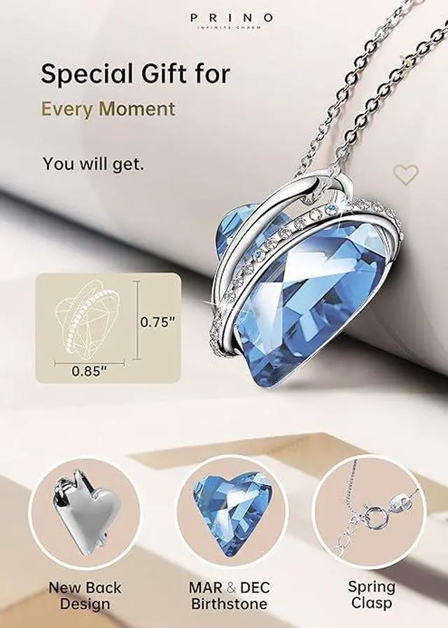 Alt view image 3 of 6 - Necklace for Women, Prino Love Heart Crystal Necklace Jewelry Birthday Gifts for Her Women Mom Wife Girlfriend -Valentines Day Christmas Anniversary Mothers Day Gifts