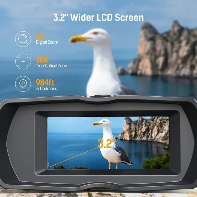 Alt view image 2 of 7 - HISION Night Vision Goggles, 4K Binoculars with Camera for Day Night Thermal Wildlife Hunting & Shooting Military Tactical Infrared Scope 4000mAh 80X Magnification (Optical 10X & Digital 8X)