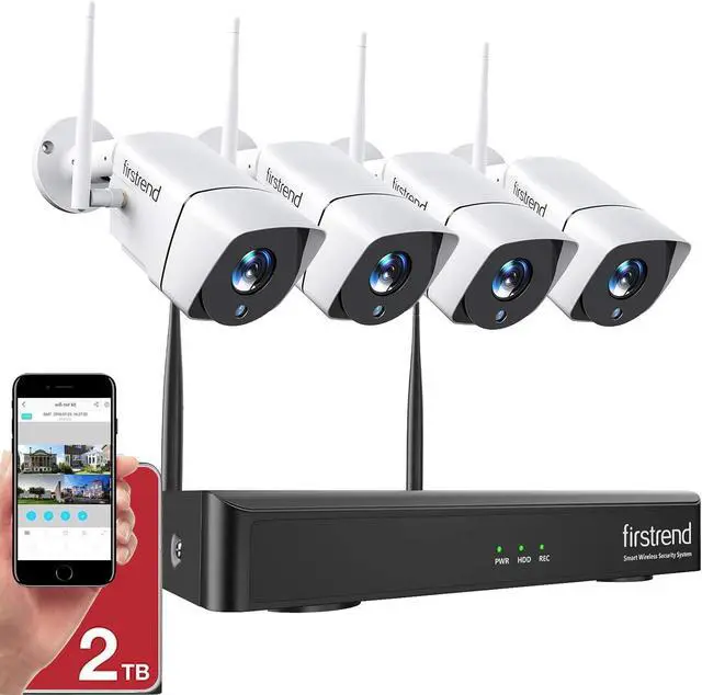 Main image of Firstrend WiFi Wireless Security Camera System, Wireless NVR System with 4pcs Security Bullet Camera and 2TB HDD, 2-Way Audio, AI Human Detection,Night Vision and Remote Monitoring