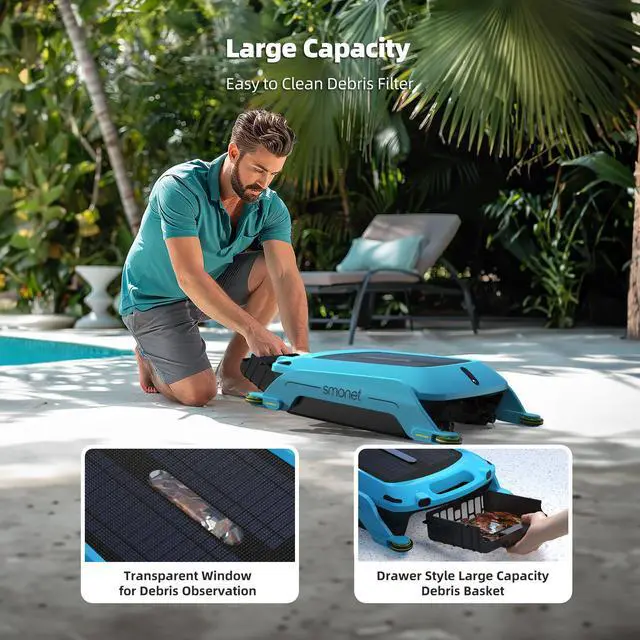 Alt view image 6 of 7 - Solar Powered Pool Skimmer Robot: Automatic Pool Surface Skimmer Cleaner, Robotic Pool Skimmer Dual Charging Modes, Smart Radar Obstacle Avoidance, 24/7 Continuous Surface Cleaning for Most Pools