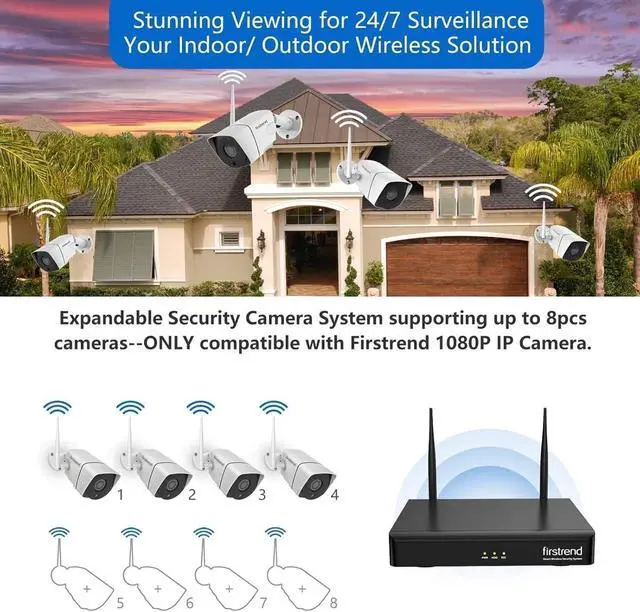 Alt view image 5 of 7 - Firstrend WiFi Wireless Security Camera System, 8Ch NVR with CCTV Bullet Cameras No Monthly Fees, AI Human Detection, 2-Way Audio, IP66 Waterproof, H.265, 24/7 Recording