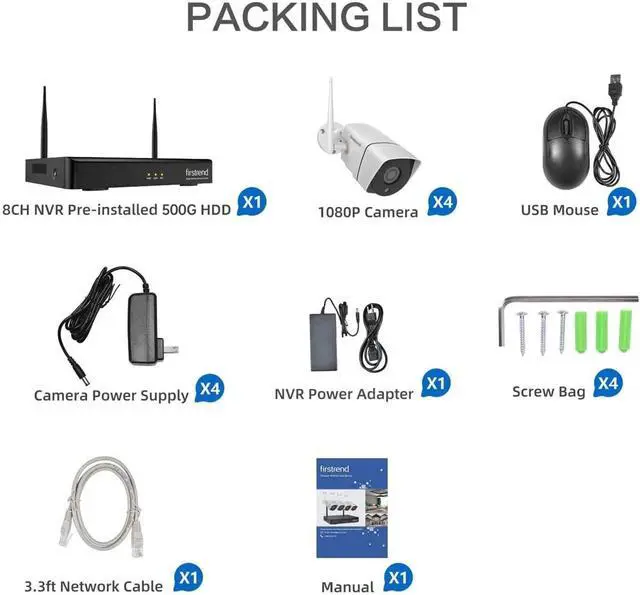 Alt view image 7 of 7 - Firstrend WiFi Wireless Security Camera System, 8Ch NVR with CCTV Bullet Cameras No Monthly Fees, AI Human Detection, 2-Way Audio, IP66 Waterproof, H.265, 24/7 Recording