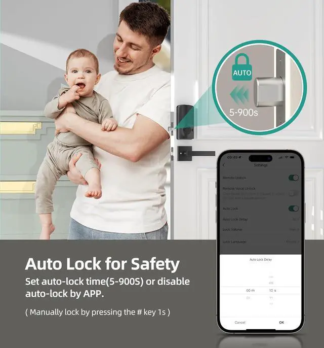 Alt view image 6 of 7 - Keyless Fingerprint Door Lock Set: HEANTLE WiFi Front Door Lock with Handles - Alexa Smart Electronic Digital Keypad Deadbolt Sets App Remote Control