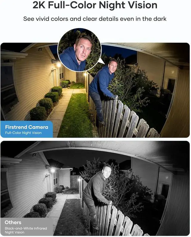 Alt view image 5 of 7 - FIRSTREND Solar Security Cameras Wireless Outdoor, 2K Color Night Vision, Human Auto Tracking, Two-Way Audio, 2.4G/5GHz WiFi Home Security Camera System, No Monthly Fee, IP65 Waterproof, 2 Camera Kit