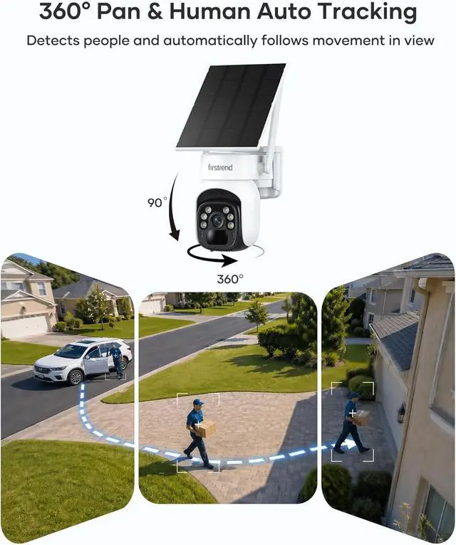 Alt view image 3 of 7 - FIRSTREND Solar Security Cameras Wireless Outdoor, No Monthly Fee, Human Auto Tracking, 360° Pan & Tilt, Wireless Security Camera System with Two-Way Audio, 2K Color Night Vision, IP65, 4 Camera Kit