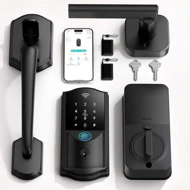 Main image of Built-in WiFi Smart Lock with Handle Set - Firstriver Fingerprint Keyless Entry Door Lock for Front Door, App Control, Digital Keypad Deadbolt, Auto Lock, Compatible with Alexa & Google Assistant