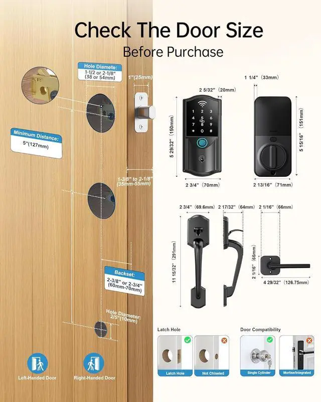 Alt view image 7 of 14 - Built-in WiFi Smart Lock with Handle Set - Firstriver Fingerprint Keyless Entry Door Lock for Front Door, App Control, Digital Keypad Deadbolt, Auto Lock, Compatible with Alexa & Google Assistant