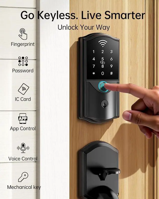 Alt view image 4 of 14 - Built-in WiFi Smart Lock with Handle Set - Firstriver Fingerprint Keyless Entry Door Lock for Front Door, App Control, Digital Keypad Deadbolt, Auto Lock, Compatible with Alexa & Google Assistant