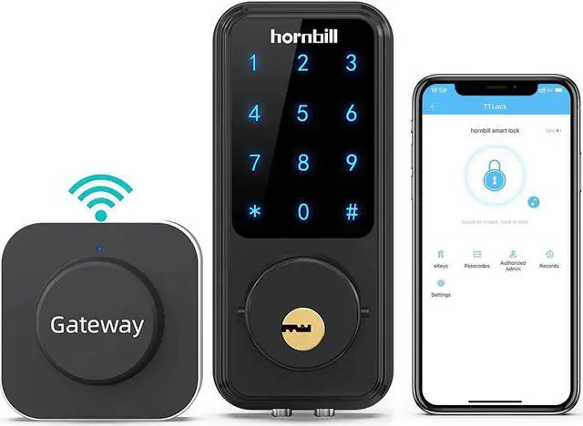Main image of Wi-Fi Smart Deadbolt Lock with Touchscreen Keypad, Keyless Entry Bluetooth Hornbill Smart Front Door Lock Compatible with Alexa, Works with App, Auto-Lock, Remotely Control(Included G2 Gateway)