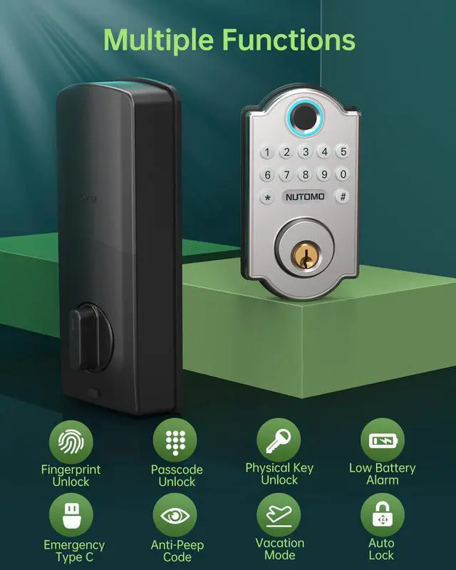 Alt view image 3 of 7 - Keyless Entry Door Lock Deadbolt - Fingerprint Door Lock - Door Lock with Keypads - Electronic Keypad Door Lock -Smart Digital Door Lock - Anti-Peeping Code Easy Installation