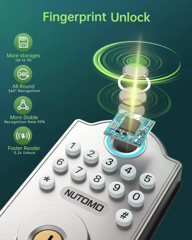 Alt view image 2 of 7 - Keyless Entry Door Lock Deadbolt - Fingerprint Door Lock - Door Lock with Keypads - Electronic Keypad Door Lock -Smart Digital Door Lock - Anti-Peeping Code Easy Installation