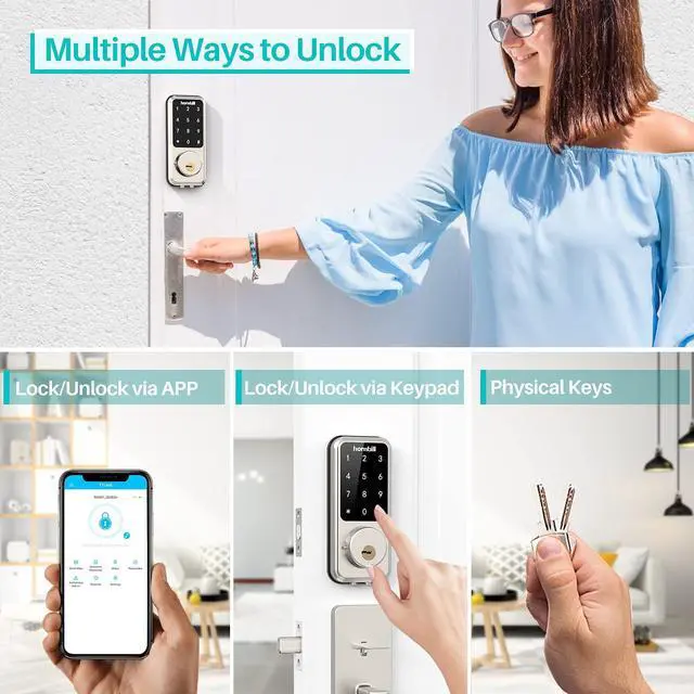 Alt view image 4 of 7 - Wi-Fi & Bluetooth Smart Lock, Keyless Entry Smart Front Lock, Hornbill Touch Screen Keypads, App Control, Auto Lock, Compatible with Amazon Alexa, Remotely Control (Included G2 Gateway)