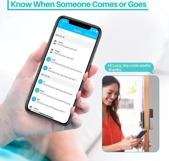Alt view image 6 of 7 - Wi-Fi & Bluetooth Smart Lock, Keyless Entry Smart Front Lock, Hornbill Touch Screen Keypads, App Control, Auto Lock, Compatible with Amazon Alexa, Remotely Control (Included G2 Gateway)