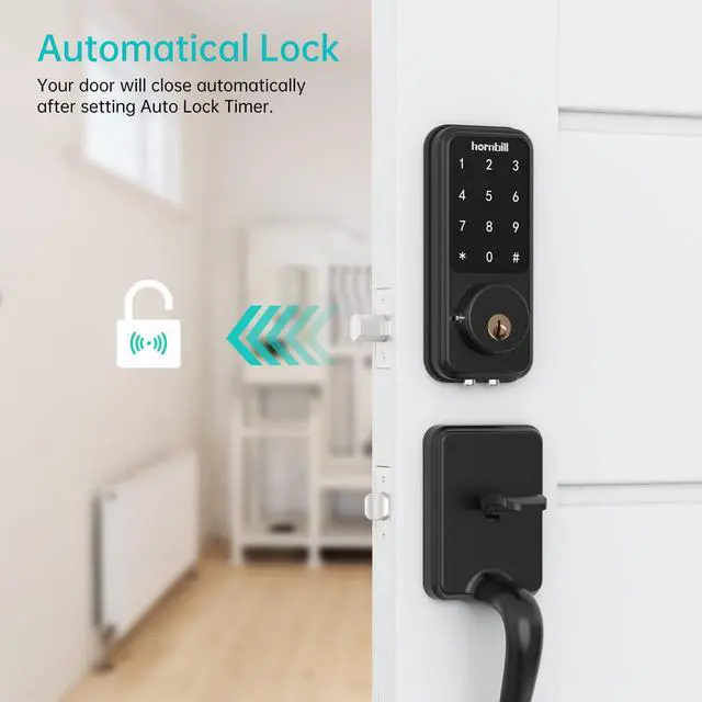 Alt view image 6 of 7 - Smart Lock Keyless Entry Deadbolt Door Locks,Hornbill Smart Lock Front Door,Digital Electronic Bluetooth Deadbolt Door Lock Works with APP,Code Auto Lock for Hotel Airbnb Home(Not included G2 Gateway)