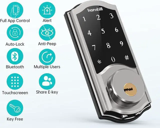 Alt view image 4 of 7 - WiFi Smart Locks Deadbolt with Keypad, Hornbill Keyless Entry Digital Front Door Lock with Gateway Hub, Bluetooth Electronic Touchscreen Auto Code Lock Work with Alexa,Free App Control for Home Office