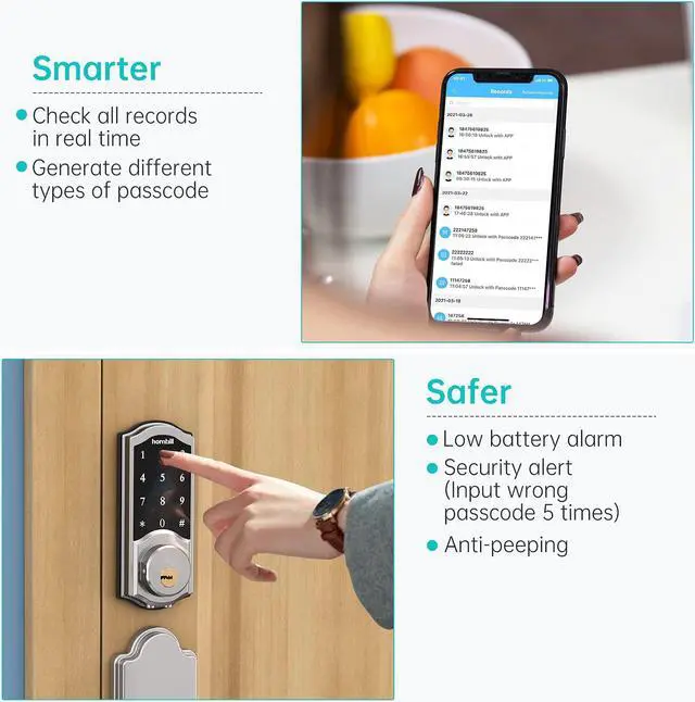 Alt view image 5 of 7 - WiFi Smart Locks Deadbolt with Keypad, Hornbill Keyless Entry Digital Front Door Lock with Gateway Hub, Bluetooth Electronic Touchscreen Auto Code Lock Work with Alexa,Free App Control for Home Office