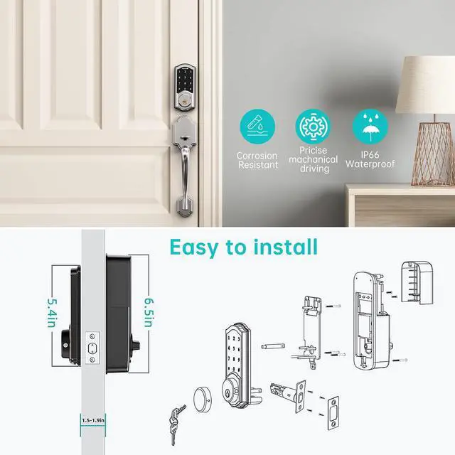 Alt view image 7 of 7 - WiFi Smart Locks Deadbolt with Keypad, Hornbill Keyless Entry Digital Front Door Lock with Gateway Hub, Bluetooth Electronic Touchscreen Auto Code Lock Work with Alexa,Free App Control for Home Office