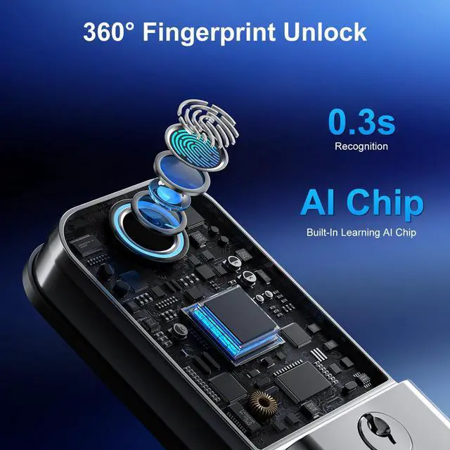 Alt view image 4 of 7 - Smart Door Lock Keyless Entry Set, WiFi Fingerprint Deadbolt with Handle and Gateway, 12-in-1 Electronic Biometric Keypad, Alexa Compatible, IP65 Waterproof, Silver, 1 Pack