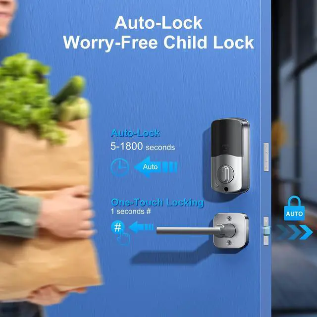 Alt view image 5 of 7 - Smart Door Lock Keyless Entry Set, WiFi Fingerprint Deadbolt with Handle and Gateway, 12-in-1 Electronic Biometric Keypad, Alexa Compatible, IP65 Waterproof, Silver, 1 Pack