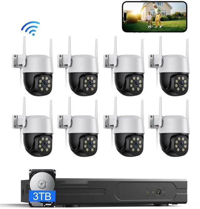 Main image of 5MP WiFi Security Camera System, 8-Camera NVR Kit with 3TB Hard Drive, PTZ Cameras, Night Vision, No Monthly Fee
