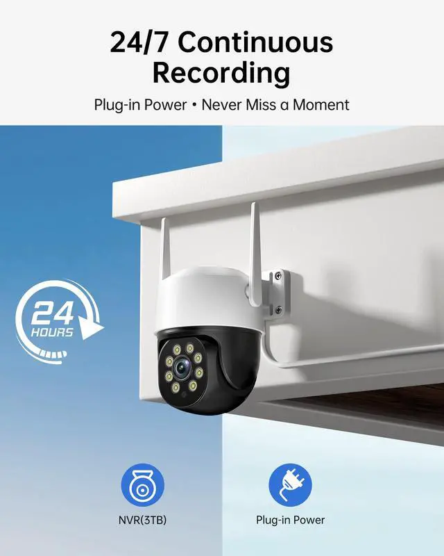 Alt view image 2 of 7 - 5MP WiFi Security Camera System, 8-Camera NVR Kit with 3TB Hard Drive, PTZ Cameras, Night Vision, No Monthly Fee