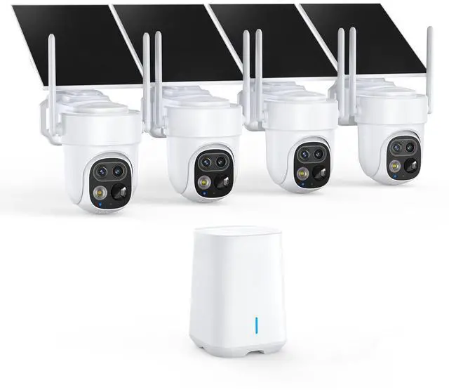 Main image of Solar Security Cameras Wireless Outdoor 4-Pack, Dual-Lens PTZ Home Security System, AI Detection, Color Night Vision, 64GB Local Storage, No Monthly Fee