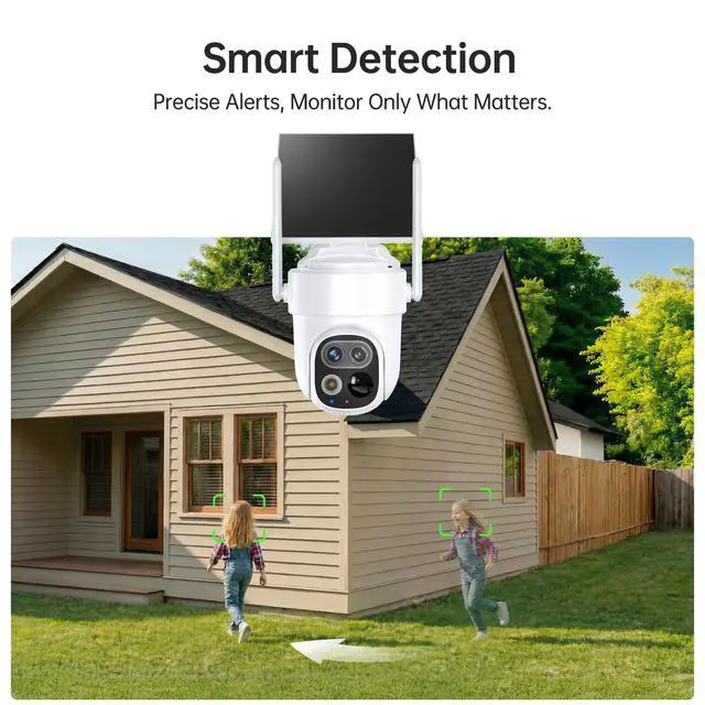Alt view image 4 of 7 - Solar Security Cameras Wireless Outdoor 4-Pack, Dual-Lens PTZ Home Security System, AI Detection, Color Night Vision, 64GB Local Storage, No Monthly Fee