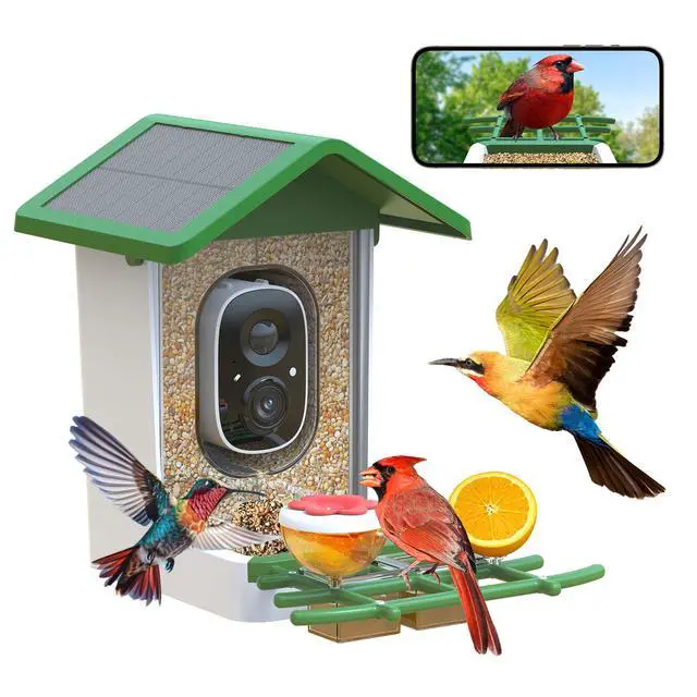 Alt view image 3 of 7 - Smart Bird Feeder with Camera, Solar Powered Birdhouse Camera with AI Bird Recognition, Outdoor Wireless WiFi Bird Feeder with Live Video, Fun Gift for Mom, Grandma, Daughter