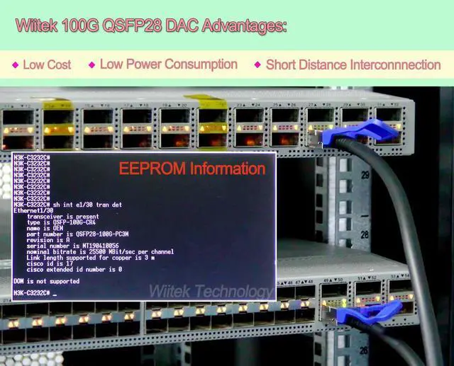 Alt view image 6 of 6 - Wiitek 100GbE QSFP28 DAC Twinax Cable, 1.5 Meter 100GBASE-CR QSFP28 to QSFP28 Passive Copper Cable, Compatible for Cisco QSFP-100G-CU1.5M, Ubiquiti, Mikrotik, Netgear, Supermicro, Open Source Switches