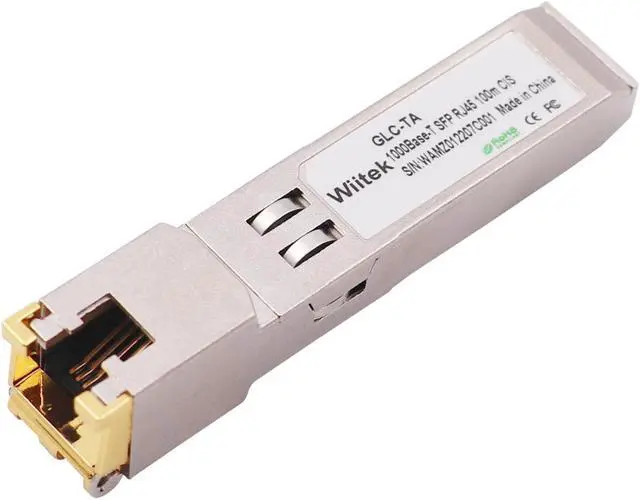 Main image of 1.25G SFP-T, 10/100/1000BASE-T Gigabit Copper SFP, Wiitek SFP to RJ45 Transceivers 100m, Compatible for Cisco GLC-TA/SFP-GE-T Ethernet SFP RJ45 Copper Module, Mikrotik, TP-Link, Supermicro, Netgear