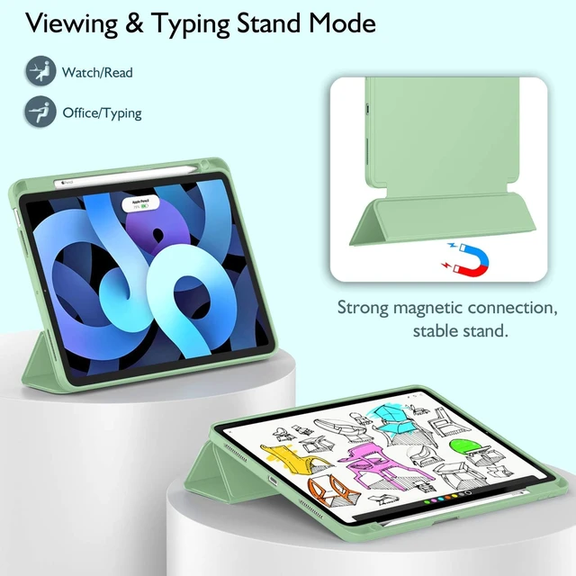 Alt view image 5 of 7 - iPad Air 11 Inch Case M4 2026/ M3 (2025)/ M2 (2024) iPad Air 5th (2022)/ 4th Generation (2020) 10.9 Inch - Smart Cover with Pencil Holder and Soft TPU Back Auto Wake/Sleep(New Matcha Green)