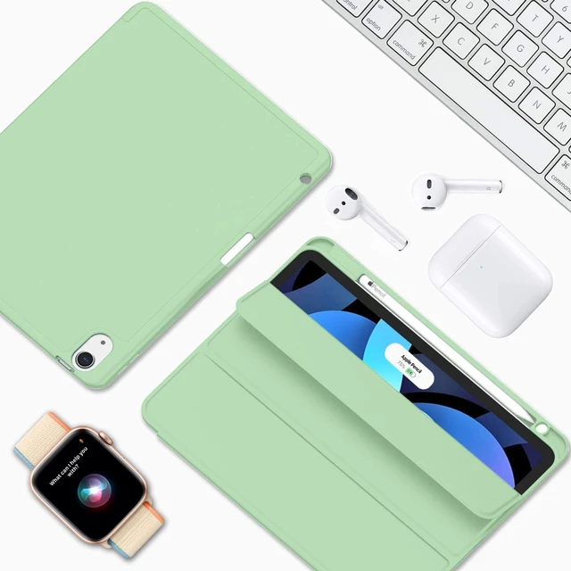 Alt view image 6 of 7 - iPad Air 11 Inch Case M4 2026/ M3 (2025)/ M2 (2024) iPad Air 5th (2022)/ 4th Generation (2020) 10.9 Inch - Smart Cover with Pencil Holder and Soft TPU Back Auto Wake/Sleep(New Matcha Green)