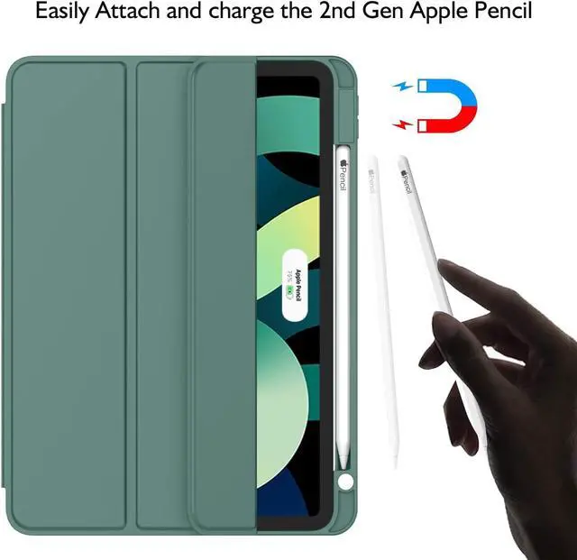 Alt view image 2 of 7 - iPad Air Case 5th Generation/4th Generation 2022/2020 10.9 Inch Smart iPad Case[Support Touch ID and Auto Wake/Sleep] with Auto 2nd Gen Pencil Charging (New Midnight Green)