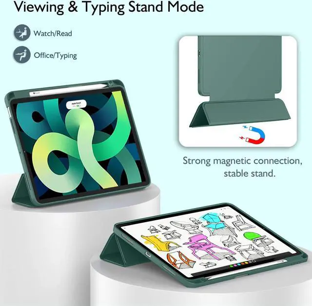 Alt view image 4 of 7 - iPad Air Case 5th Generation/4th Generation 2022/2020 10.9 Inch Smart iPad Case[Support Touch ID and Auto Wake/Sleep] with Auto 2nd Gen Pencil Charging (New Midnight Green)
