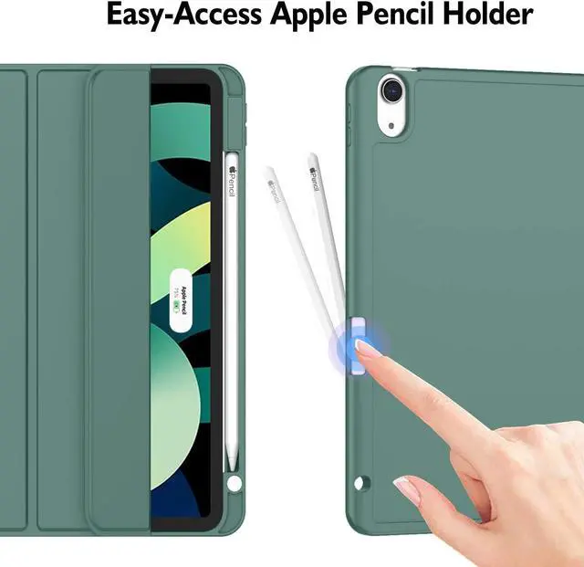 Alt view image 3 of 7 - iPad Air Case 5th Generation/4th Generation 2022/2020 10.9 Inch Smart iPad Case[Support Touch ID and Auto Wake/Sleep] with Auto 2nd Gen Pencil Charging (New Midnight Green)