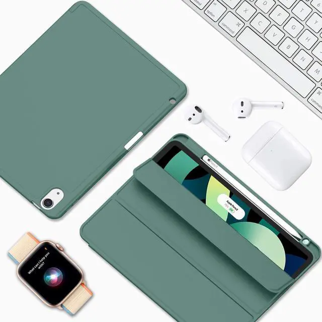 Alt view image 7 of 7 - iPad Air Case 5th Generation/4th Generation 2022/2020 10.9 Inch Smart iPad Case[Support Touch ID and Auto Wake/Sleep] with Auto 2nd Gen Pencil Charging (New Midnight Green)