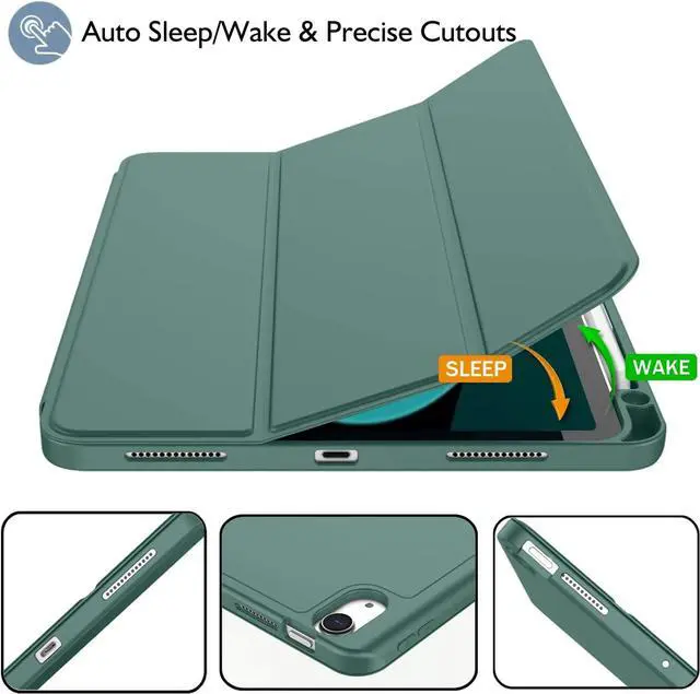 Alt view image 5 of 7 - iPad Air Case 5th Generation/4th Generation 2022/2020 10.9 Inch Smart iPad Case[Support Touch ID and Auto Wake/Sleep] with Auto 2nd Gen Pencil Charging (New Midnight Green)