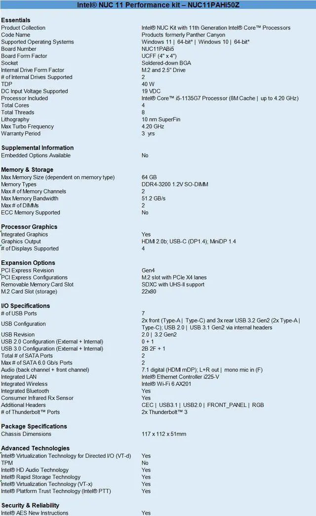 Alt view image 6 of 7 - Intel NUC 11 Pro NUC11PAHi70Z Panther Canyon Lite Desktop Mini PC 11th Gen Intel® Core i7-1165G7 Processor Up to 4.7 GHz Turbo,4 core,8 thread,12 MB Cache,28W(No RAM&SSD)