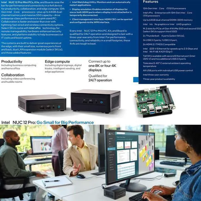 Alt view image 7 of 7 - Intel NUC 12 Pro NUC12WSKi3 Home & Business Mini PC Mini Desktop 12th Generation Intel Core i3-1220P Intel UHD Graphics,Intel Wi-Fi 6E, Bluetooth 5.2, No Memory / No Hard Drive