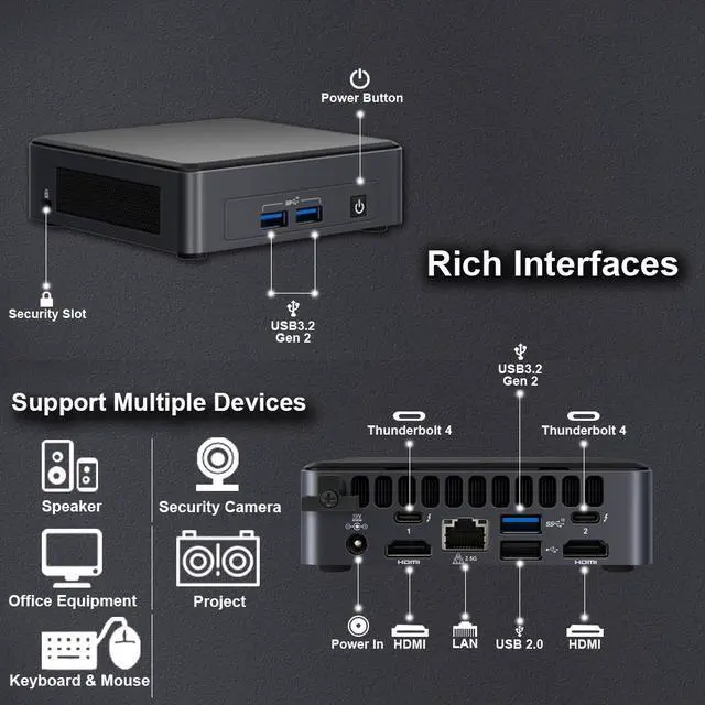 Alt view image 3 of 7 - Intel NUC 11 NUC11TNKv5 Home & Business Mini PC Mini Desktop 11th Gen. Intel Core i5-1145G7 Processor with vPro Technology, Support 4K Quad Display, WiFi 6, 8GB RAM / 256GB SSD
