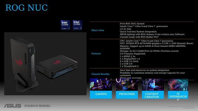 Alt view image 6 of 7 - ROG NUC Mini Gaming PC Mini Desktop Compact Gaming Power with Discrete Graphics Intel Core Ultra 9 185H/RTX 4070/32GB DDR5 /1TB SSD