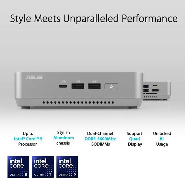 Alt view image 2 of 7 - NUC14 Pro+Mini Mini Host High Performance Commercial AI Office Desktop Computer Core Ultra9-185H Silver Edition 48gb ram / 1tb ssd
