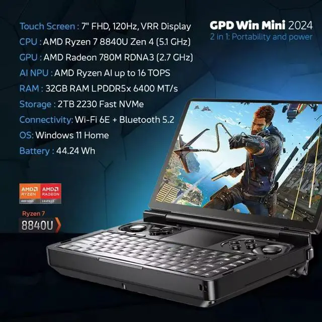 Alt view image 5 of 7 - Original 2025 GPD Win Mini Handheld 7 inch Game Player Console AMD AI 9 HX370 Mini Pocket Gaming Laptop,32GB LPDDR5+2TB SSD