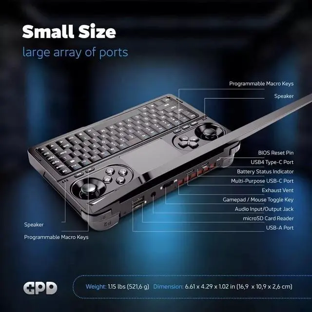 Alt view image 3 of 7 - Original 2025 GPD Win Mini Handheld 7 inch Game Player Console AMD AI 9 HX370 Mini Pocket Gaming Laptop,32GB LPDDR5+2TB SSD