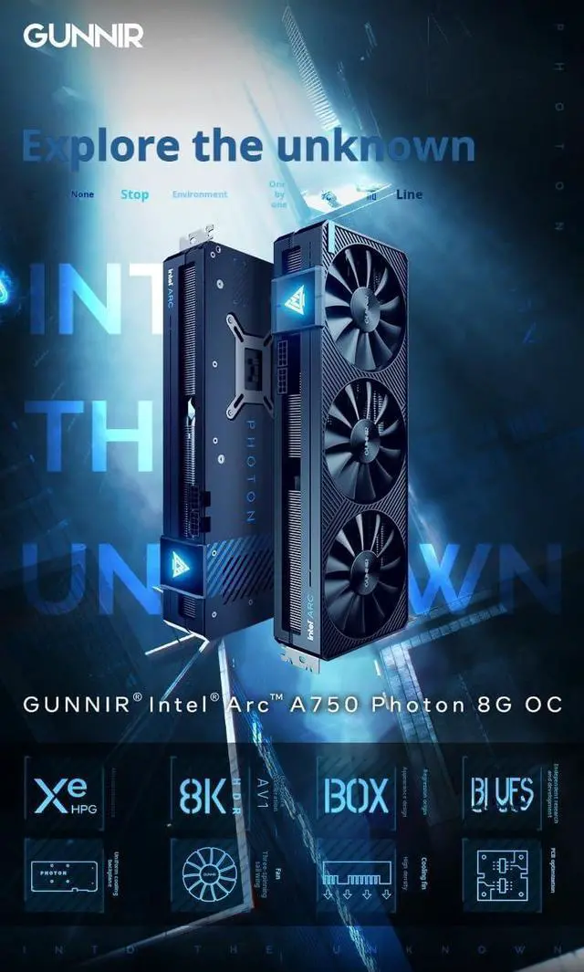 Alt view image 4 of 7 - GUNNIR Intel Arc A750 Photon 8G OC Black GDDR6 2400MHz Triple Fan Black Graphics Card (256-bit, PCIe 4.0, HDMI/DisplayPort, Supports 4k)