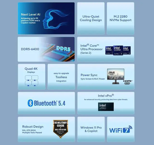 Alt view image 3 of 7 - ASUS NUC 15 Pro+ NUC15CRSU5 Elegant Mini PC with Intel Core Ultra 5 225H Processor, Arc Graphics, Dual HDMI, Thunderbolt 4,  Wi-Fi 7| Ideal for Work, Gaming & Creativity 16GB RAM / 512GB SSD