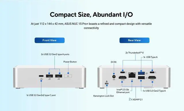 Alt view image 7 of 7 - ASUS NUC 15 Pro+ NUC15CRSU5 Elegant Mini PC with Intel Core Ultra 5 225H Processor, Arc Graphics, Dual HDMI, Thunderbolt 4,  Wi-Fi 7| Ideal for Work, Gaming & Creativity 16GB RAM / 512GB SSD